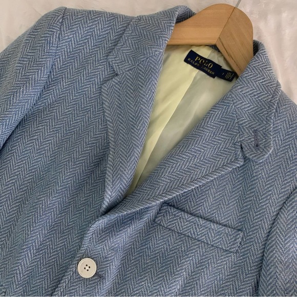 New Polo Ralph Lauren Blazer Blue Herringbone Linen Silk - Picture 9 of 16